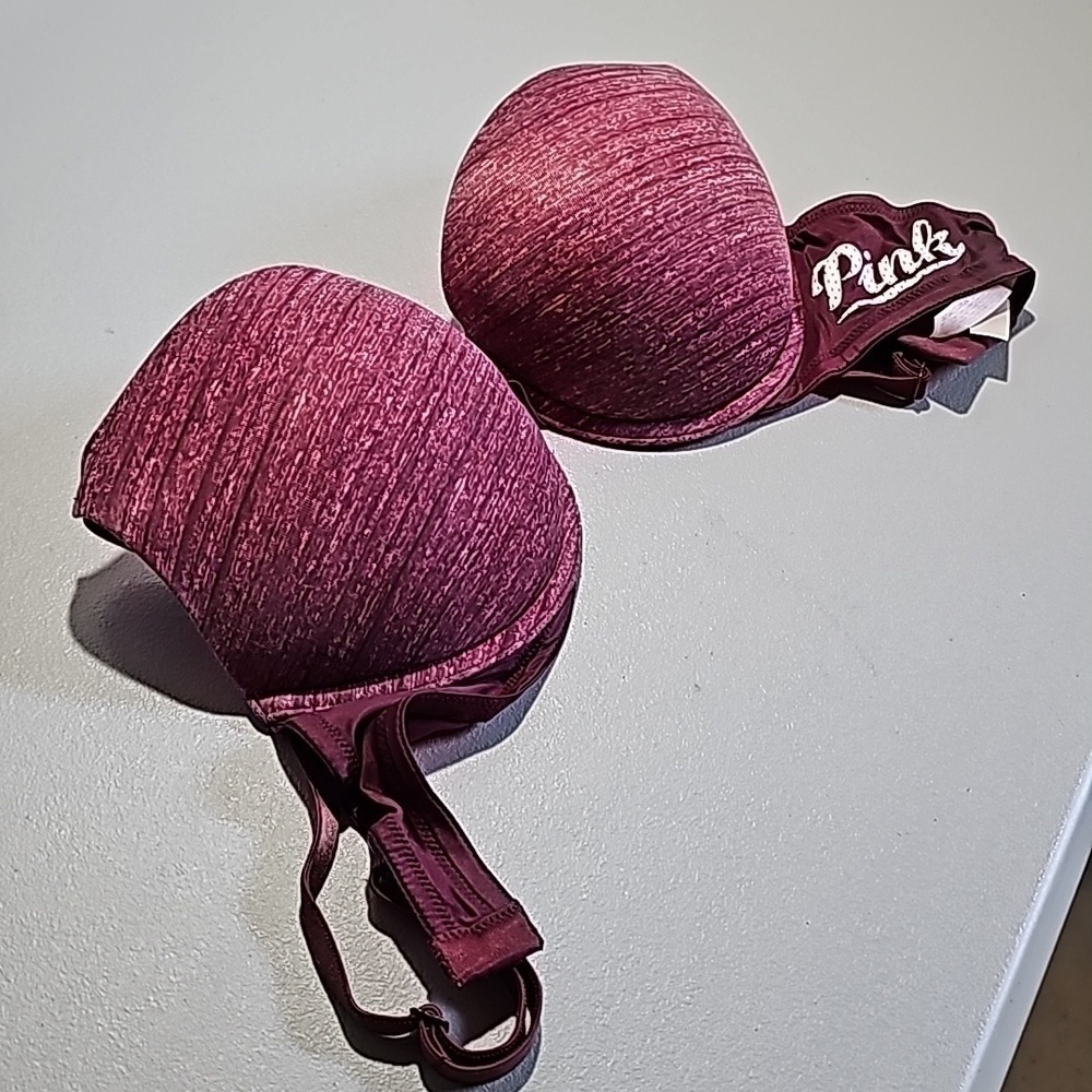 Pink Victoria's secret maroon 32DD wear everywhere push up bra